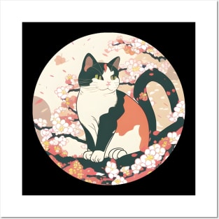 Cat Sakura Japanese Kawaii - Love Cats Cherry Blossom Posters and Art